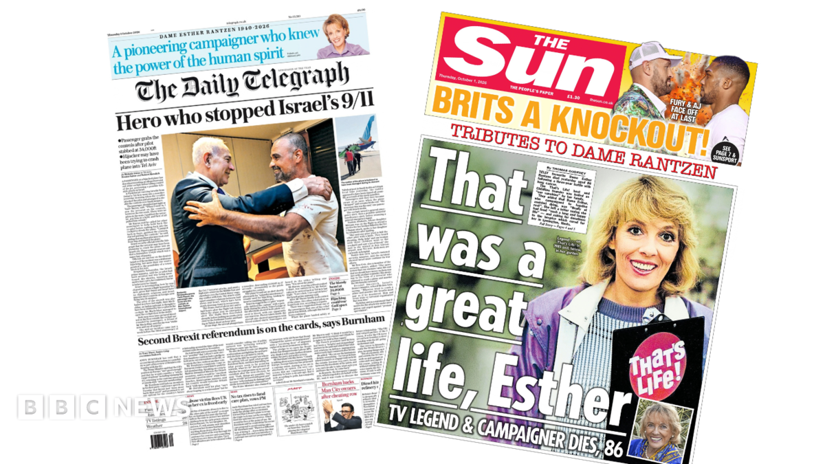 Newspaper headlines: 'Israel's 9/11 stopped' and 'That was a great life'
